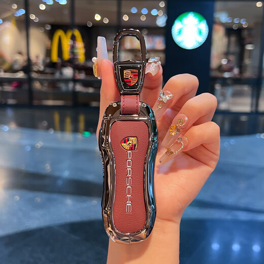 绅创适用保时捷钥匙套帕拉梅拉新能源卡宴911扣macan链718款taycan壳 锌合金【B款石墨黑】+皮绳款 全包保护