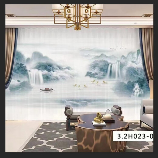 Transparent and opaque 5D three-dimensional ink landscape painting Chinese style gauze curtain for living room, bedroom, study, balcony, tea room partition curtain Thickened and opaque
