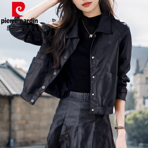 Pierre Cardin Haining Genuine Leather Jacket Women's Short 2025 New High-end Women's Small Sheepskin Jacket Khaki XL Suitable for 115-125 Jin Jin equals 0.5 kg