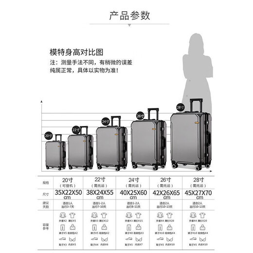 欧遥行李箱男铝框密码拉杆箱子韩版潮流大容量可登机女旅行皮箱次日达 深灰【黑框款-升级带充电口】 28英寸 -出国旅游超大容量行李箱