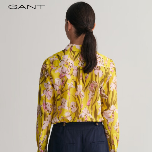 GANT/甘特春夏女士美式复古优雅风宽松花卉桑蚕丝混纺长袖衬衫 723淡黄色 36