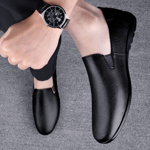 CLOHOO leather shoes men's spring and summer business casual shoes men's comfortable beanie shoes formal soft sole driving one-on-one men's shoes black 40 leather shoe size