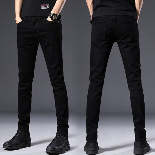 Jeanswest jeans men's slim feet men's pants spring and autumn new Korean style trendy elastic versatile men's long trousers 902 black size 28