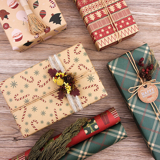 DOROCH Christmas wrapping paper 6 sheets with ribbon twine gift wrapping paper birthday gift DIY handmade paper kraft paper