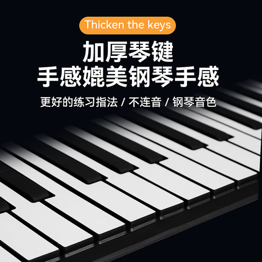 Cega手卷钢琴88键初学者便携折叠电子钢琴乐器手卷琴 88键 黑便携款+套餐A