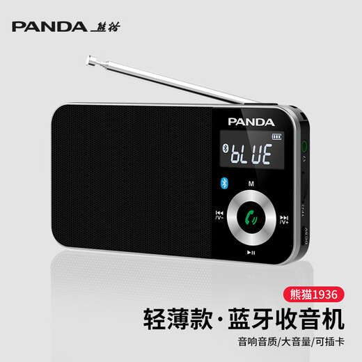 熊猫（PANDA）6210蓝牙收音机老年人老人专用便携式多功能小型袖珍FM调频广播可充电插卡小音箱随身听新款播放器 黑色+3C充电头