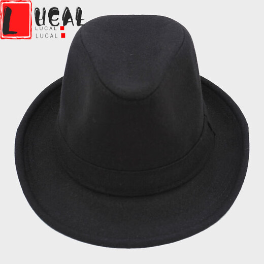 LUCALY Republic of China style men's top hat and elderly hat men's autumn and winter thickened velvet big-brimmed top hat for middle-aged and elderly people to keep warm. // Solid color (no velvet inside) - black and gray standard size (56-58cm) lining adjustable