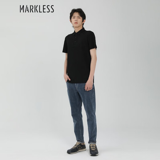 MARKLESS [Liquid Ammonia Water Feel] POLO Shirt Men's Spring and Summer Dry Cotton Short Sleeve TXB1661M Midnight Black XXXL