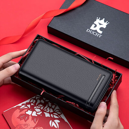 帝驰帝驰 真皮多卡位男士卡包头层牛皮银行卡包男长款钱包男士钱包  黑色+【配专柜礼盒礼袋】