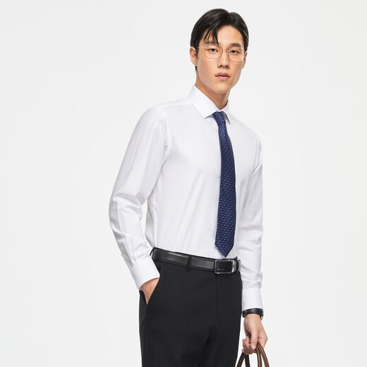 YOUNGOR long-sleeved shirt men's white DP no-iron shirt cotton fabric comfortable, breathable, flat, anti-wrinkle and easy to care for VLDP170001BBA white 41