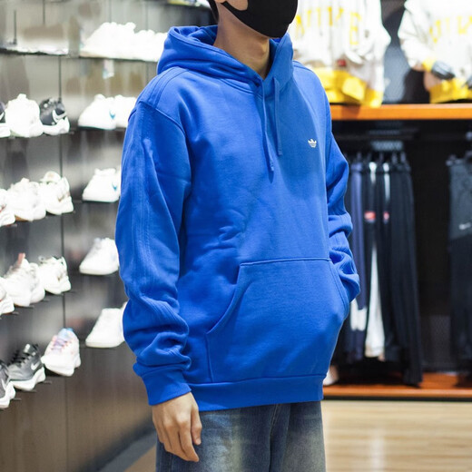 阿迪达斯 （adidas）卫衣男士春秋季三叶草运动服针织连帽休闲上衣套头衫 HK9866蓝色磨毛毛圈  2XL