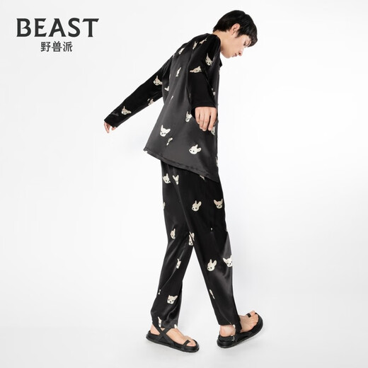 Brutalist Brutalist Star Same Style Couple Pajamas 22 Mommy Little Dog Silk Pajamas Home Clothes Birthday Gift Men's Long Sleeve Pants Suit XL