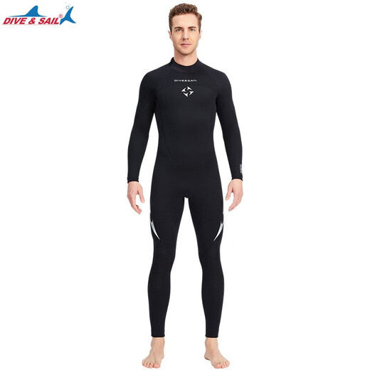 Wetsuit for women one-piece men's 3mm thickened cold-proof and warm professional deep diving sunscreen long-sleeved trousers suit full-body zipper jellyfish swimsuit wet neoprene frogman freestyle equipment men's black L