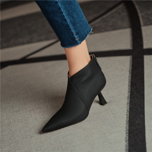 Catafed Kissing Belle Cat Stiletto High Heel Women's Boots Pointed Toe High Heel Short Boots Women's Autumn Single Boots Back Zipper High Heel Ankle Boots Fashion Nude Boots Women's Large Size Customized Black 36