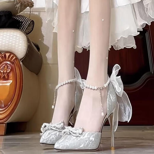 High heels coming-of-age ceremony college student 18-year-old fugitive princess silver ita stiletto high-heeled ceremony design pure lust style Baotou silver 6cm [upgraded version] 37