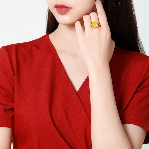 Mengjinyuan Gold Ring for Women 5D Hard Gold Pure Gold Peony Flower Ring for Women for Wife and Girlfriend No. 16 Circle Approximately 1.35g