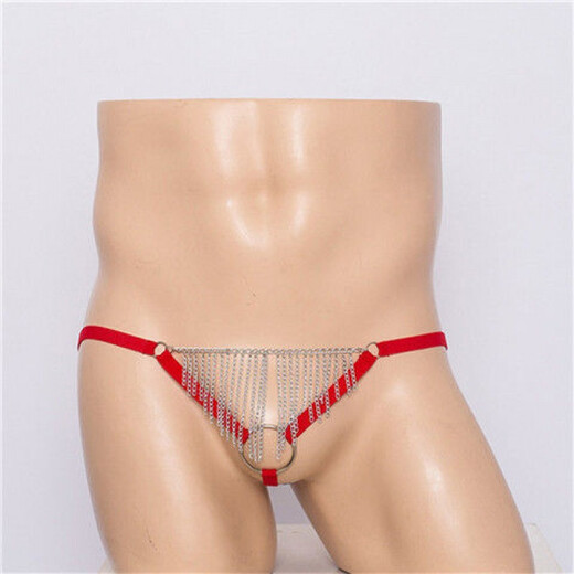 Men's thong one strap sexy transparent pouch gun bullet separation hoop tassel lace physiological underwear men's sex toy white one size