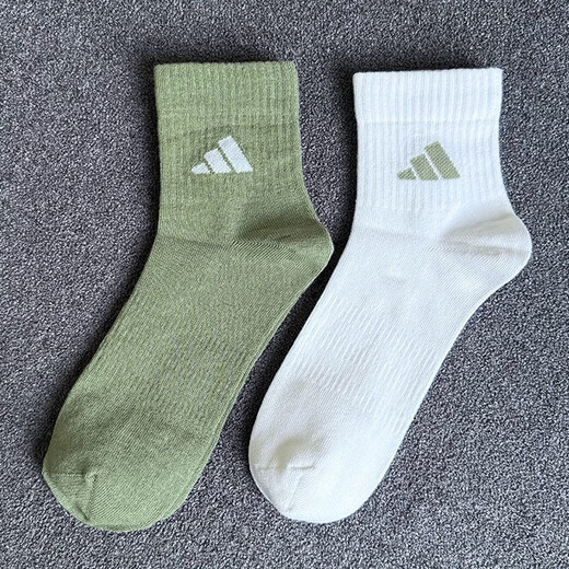 Adidas Socks Herren Socken Frauensocken 2025 Herbst neue atmungsaktive und komfortable Sportsocken lässige und vielseitige kurze Socken zwei Paare jn4870 weiß und grün/zwei Paare M/3942