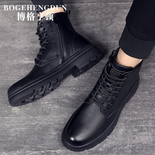 Borghunton Brand Martin Boots Herren Frühling Neue High Top -Schuhe Männer vielseitig plus samter warm warm britische Arbeitskleidung Kurzstiefel Herren Schwarz [Marken -Herrenstiefel] 40