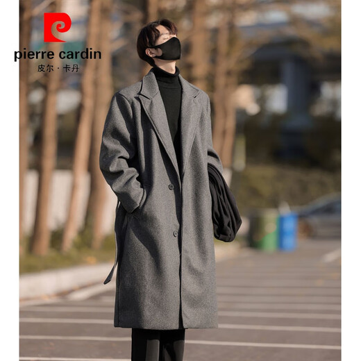 皮尔卡丹（pierre cardin）毛呢大衣男士秋冬加棉加厚高级西装妮子外套德式英伦风衣中长款 灰色 M