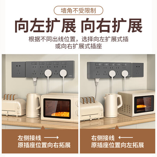 International Electrician Type 86 Expanded Wall Switch Track Expansion Conversion Socket with Switch One Turn Multi-5 Holes 20 Holes Extension Wiring Board Kitchen Multi-hole Power Socket Three Openings Twenty-one Holes Extended to the Left White