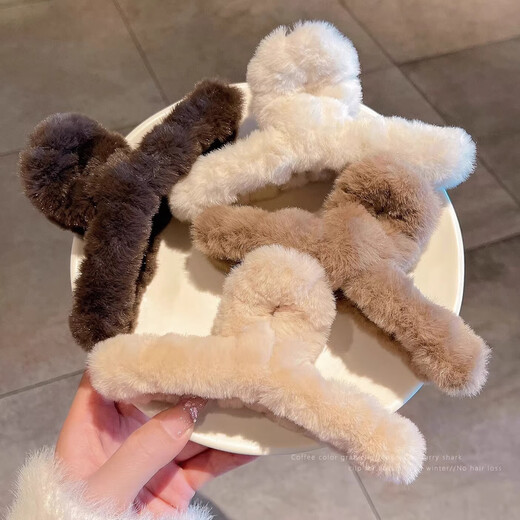 Autumn and winter plush hair clips for women with large hair volume, shark hair clips, hair clips for the back of the head, hair clips, hair accessories, plush hair clips - gray/11cm