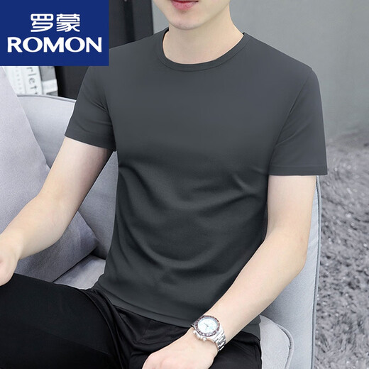ROMON 32 pieces 200g round neck men's short-sleeved T-shirt 2025 summer new slim fit versatile bottoming shirt top ZY201 white 2XL (145Jin Jin is equal to 0.5kg ~160Jin Jin is equal to 0.5kg)