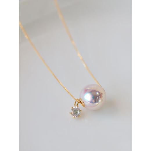 Red Shadow Gold and Diamond Lutong 18K Gold Natural Seawater Pearl Necklace Pendant Single Heavenly Girl 18k Necklace + Moissanite*