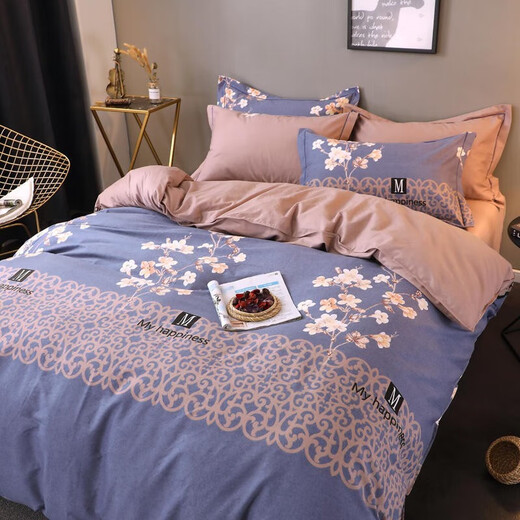Nanjiren (NanJiren) All-Cotton Furry Four-Piece Bedding Kit Thickened Single and Double Bed High-Strength High-Dense Bed Sheet Four-Piece Cover Xinya/Fangfei Time Blue 1.8 Bed/Bed Sheet (Quilt Cover 200*230cm)
