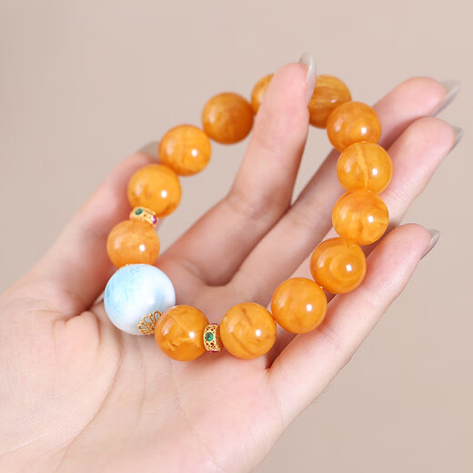 Qingchengshan Amber Beeswax Bracelet Presbyopic Wax Sea Pattern Stone Bracelet Limited Edition High Quality Fidelity Birthday Gift for Men and Women 13mm+ Presbyopia Wax Sea Pattern Stone Bracelet+ Expired