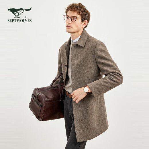 Septwolves woolen coat men's winter mid-length woolen woolen coat with wide lapels windproof business casual coat for men
