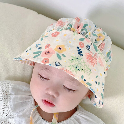 Rabbit Big Wen recién nacido Baby and Wathler Spring y verano Estilo delgado 0-3-6-12 meses Baby Girl Cotton Sun Visor para niños Hat recién nacido Xiaoqiu Beige Court Hat 40-48cm (3-20 meses recomendado)