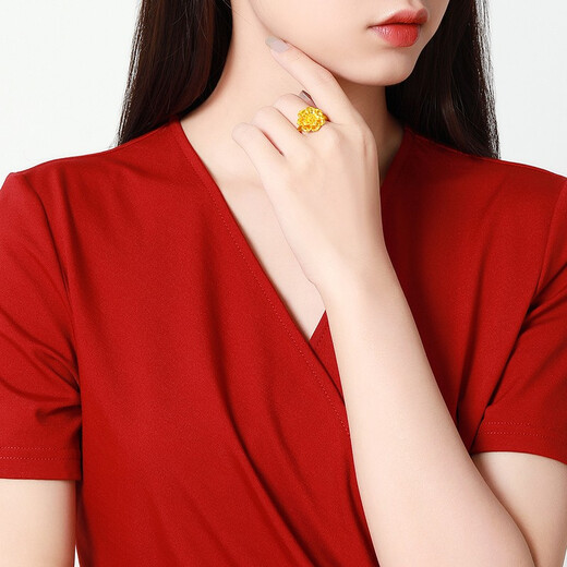 Mengjinyuan Gold Ring for Women 5D Hard Gold Pure Gold Peony Flower Ring for Women for Wife and Girlfriend No. 16 Circle Approximately 1.35g