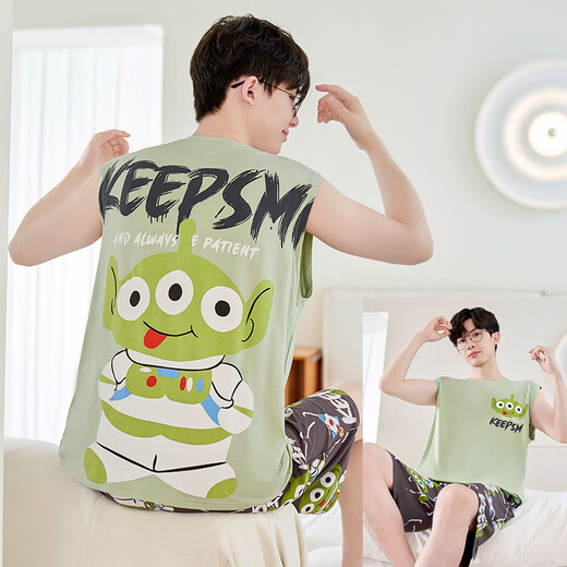 Junjun Suidi Mei Pijamas para hombres Chaleco de verano modal Seda de hielo Conjunto de ropa para el hogar de dibujos animados para hombres adolescentes y estudiantes Modal-Z838 Wukong XL (Altura 170-175 125-145 Jin Jin equivale a 0,5 kg)
