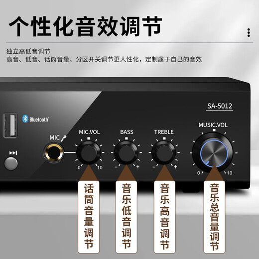 先科（SAST）SA-5012 吸顶音响套装蓝牙定压功放机公共广播家用客厅商用会议店铺喇叭嵌入式隐藏吊顶音箱一拖四