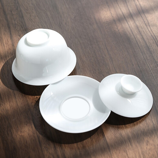 MULTIPOTENT China White Complete Kung Fu Tea Set Jade Porcelain Ultra-Thin Cover Bowl Set 10 Pieces (Anti-Breakage Packaging) YQ0055