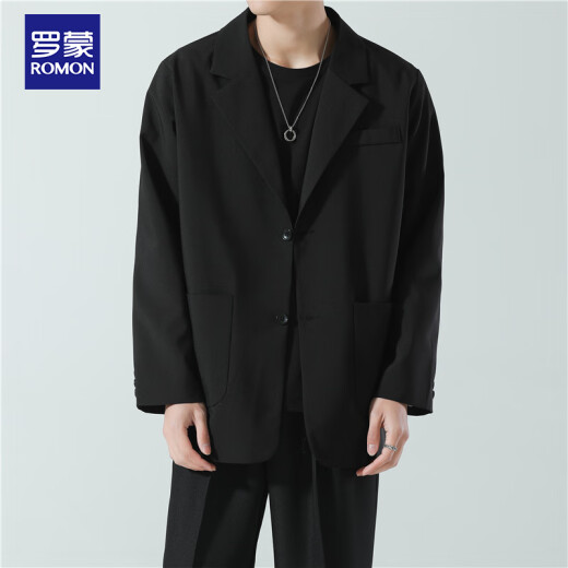 罗蒙（ROMON）西服男士春秋季潮流宽松翻领商务单西休闲小西装外套CG-K8黑色XL