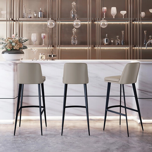 Hedon [Italian top layer cowhide] genuine leather bar chair bar stool light luxury household soft backrest bar stool high chair 7170 [Italian top layer cowhide] Warm gray/sitting height 62