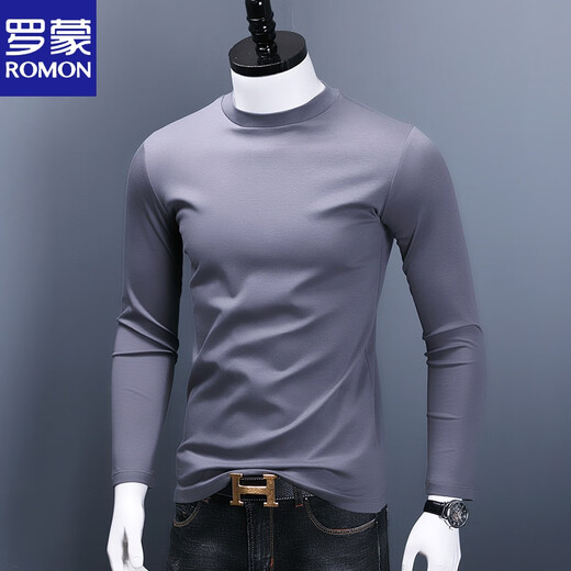 ROMON half turtleneck bottoming shirt for men with slim fit mid-collar mercerized cotton top bottoming T-shirt long-sleeved thin sweatshirt black L 125-140Jin Jin equals 0.5 kg
