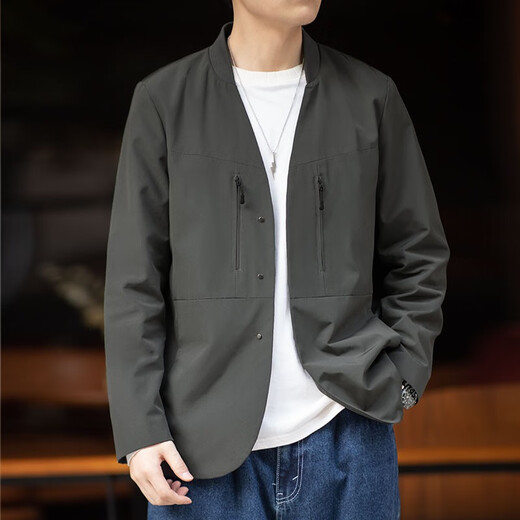 Madden Workwear American Casual Collarless Suit Jacket Men's Functional Versatile Jacket Commuting No-Iron Suit Top Dark Gray XL