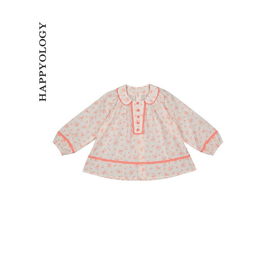 Happyology British European style button-down girls' shirt children's shirt long-sleeved tops girls British splicing collar flowery golden rose 134 (134cm)