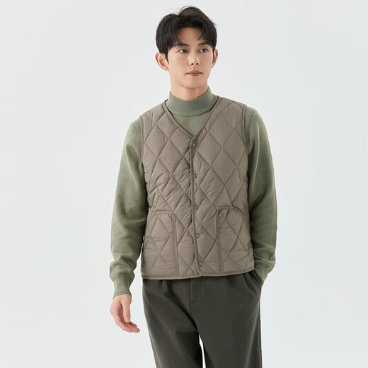 陌飘羽绒棉马甲男轻薄秋冬羽绒棉内胆时尚保暖背心打底内穿坎肩中老年 卡其色 M 90-110斤