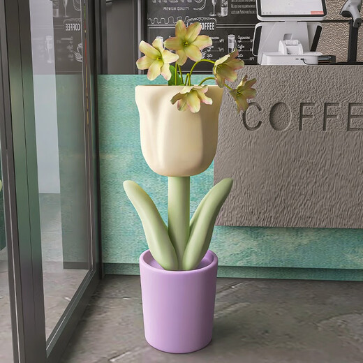 First sight of Nordic tulip floor-standing ornament vase in the living room next to the TV cabinet Internet celebrity small fresh opening gift flower pot Tulip floor-standing storage vase