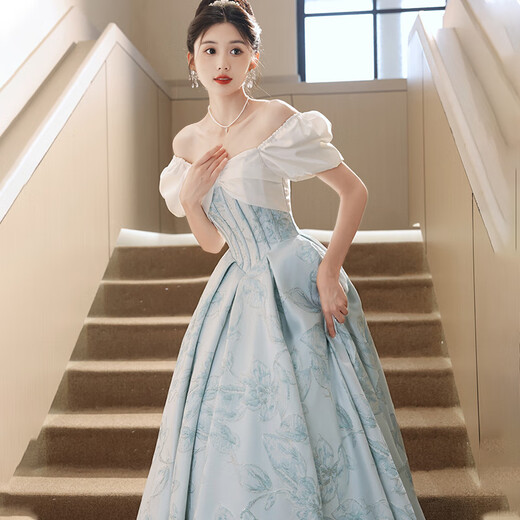 康美诗晚礼服女高端轻奢小婚纱众成人礼蓬蓬裙艺考毕业宴会气质高级感 浅蓝色L