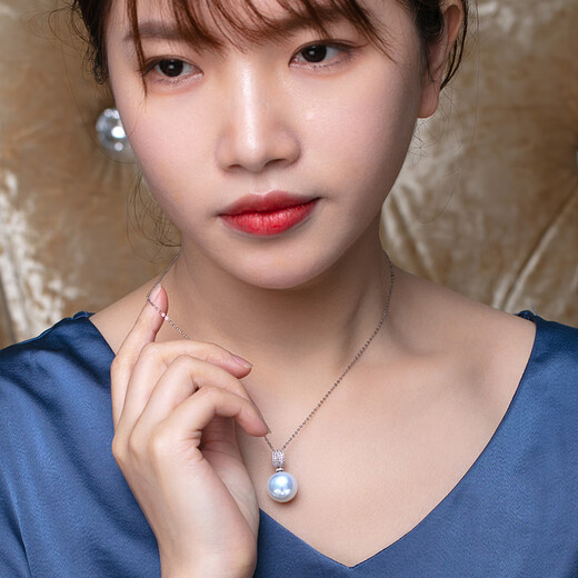 Haitong luxury thickened large tray 18K gold Nanyang Australian white pearl pendant single women's seawater necklace temperament necklace white 18K gold pink light 13-14mm