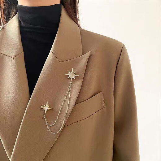 Countercurrent Fish's new six-pointed star chain brooch for men and women, anti-exposure corsage, retro pins, clothing accessories, six-pointed star chain brooch