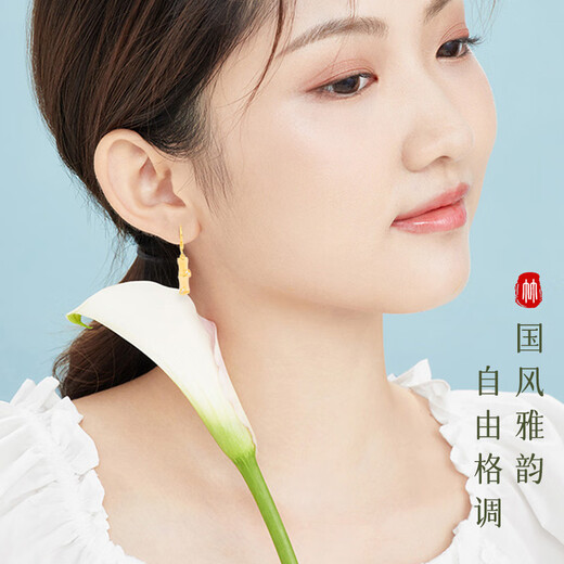 古耐S925银有你竹够耳环女士耳钉时尚耳坠高级感小众耳饰生日礼物女友 E1105“竹”够爱你和田玉耳环（银色）-玫瑰礼盒