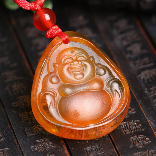 Wanjun natural gold amber beeswax is blessed to accompany the Buddha Maitreya Buddha Laughing Buddha protective Buddha pendant beeswax original stone pendant 4.77 grams gold amber laughing Buddha