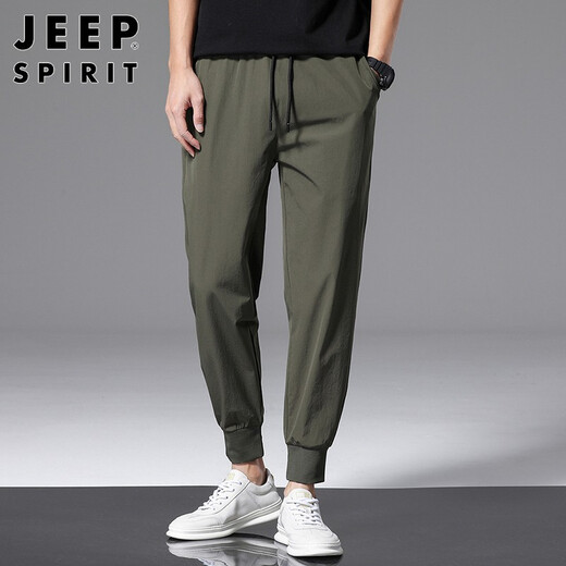 JEEP SPIRIT吉普冰丝裤男薄款夏季新款时尚透气运动休闲裤男士弹力直筒裤男装 719绿色【束脚口】 XL