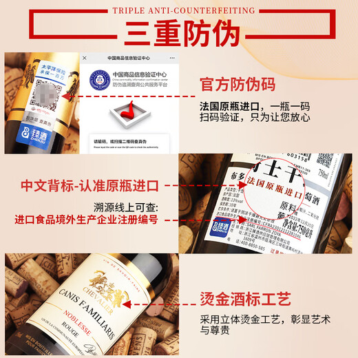 CANIS FAMILIARIS布多格 法国原瓶进口红酒 骑士干红葡萄酒 750ml*6支礼盒整箱装